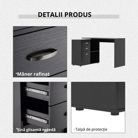 HOMCOM Masa de Birou de colt cu Sertar, pentru Birou si Casa, in Forma de L, Neagra