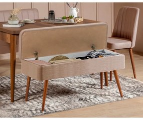 Masă de sufragerie extensibilă cu 2 scaune și 2 bănci Vlasta (nuc + bej). 1073082