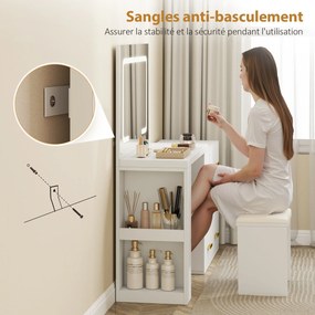 HOMCOM Toaletă cu oglindă și taburet, masă de machiaj cu iluminare LED reglabilă, 6 sertare, 118 x 78 x 135 cm, alb | Aosom Romania