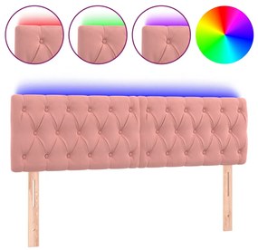3122001 vidaXL Tăblie de pat cu LED, roz, 144x7x78/88 cm, catifea