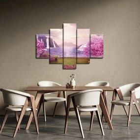 Tablou cu pomi roz cu lac (150x105 cm)