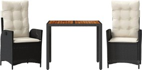 vidaXL Set mobilier de grădină cu perne, 3 piese, negru, poliratan