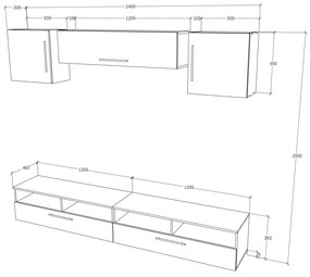 Living haaus Haga V16, Antracit/Stejar Wotan, L 240 cm