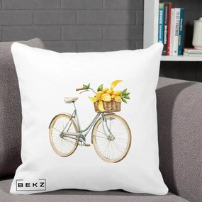 Perna Decorativa Bicicleta cu Cos de Lamai Mediteranean, 40x40 cm, Alba Mata, Husa Detasabila, Perna Inclusa, BEKZ®