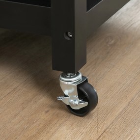 HOMCOM Dulap de Bucătărie cu Roți Dulap de Servire de Stil Contemporan - Ușă, sertar, 3 rafturi - mânere metal Blat Lemn de Hevea Negru | Aosom Romania