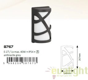 Aplica de perete cu protectie IP54 de exterior, finisaj antracit gri, Durango 8767 RX