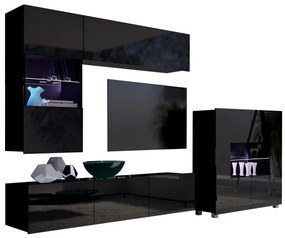 Camera de zi Providence B107Negru, Negru lucios, Cu comodă tv, Cu componente suplimentare, Părți separate, PAL laminat, 101 kg