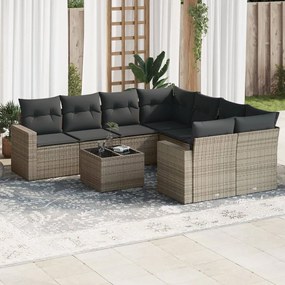 vidaXL Set canapele de grădină, 9 piese, cu perne, gri, poliratan