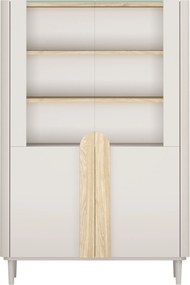 Vitrină cu picioare Amilio 100 cm, două uși - cașmir / stejar uleiat / mânere stejar deschis