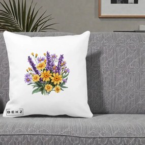 Perna Decorativa Lavanda cu Margarete Galbene si Lila, 40x40 cm, Alba Mata, Husa Detasabila, Perna Inclusa, BEKZ®