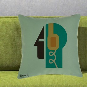 Perna Personalizata Retro Casti Muzicale, 40x40 cm, Verde, Husa Detasabila, Perna Inclusa, BEKZ®