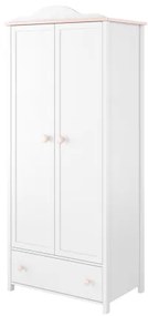 Dulap Lena Cu 2 Usi Si 1 Sertar, Alb Si Roz, 196 x 85 x 52 Cm