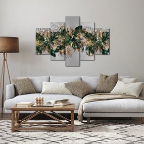 Tablou - Frunze tropicale, Galben - auriu (150x105 cm)