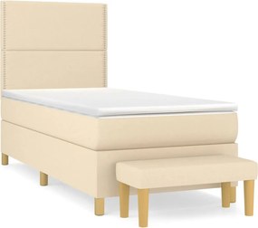 vidaXL Pat box spring cu saltea, crem, 100x200 cm, textil
