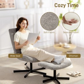 HOMCOM Scaun reclinabil pe 4 niveluri cu otoman separat în efect de catifea, 66x80x93-104 cm, Gri | Aosom Romania