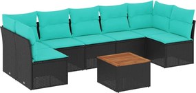 vidaXL Set mobilier de grădină cu perne, 8 piese, negru, poliratan