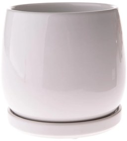 Ghiveci ceramic cu farfurie Sophistic alb, 15 x15,5 cm