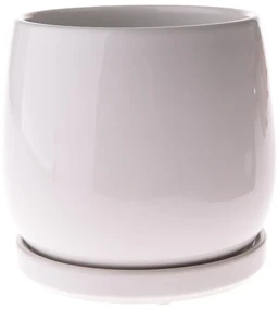 Ghiveci ceramic cu farfurie Sophistic alb, 15 x15,5 cm