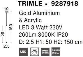 Pendul LED design modern Trimle auriu 2.5cm