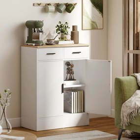 HOMCOM Bufet Modern 2 Sertare și Dulap cu 2 Uși, Raft Interior Reglabil, Alb și Lemn | Aosom Romania