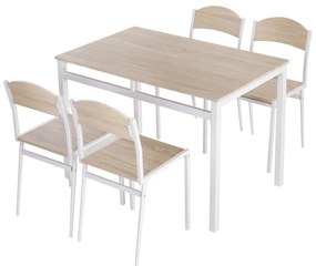 HOMCOM Set Masă de Prânz din 5 Piese cu 1 Masă Dreptunghiulară și 4 Scaune, 100x63x76,5 cm, Gri și Alb | Aosom Romania