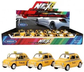 Mașină Welly taxi Fiat Nuova 500 galben metal/plastic 10,5cm