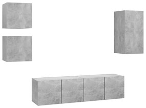 3079115 vidaXL Set de dulapuri TV, 5 piese, gri beton, lemn prelucrat