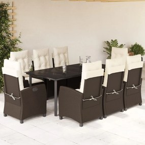vidaXL Set mobilier de grădină cu perne, 9 piese, maro, poliratan