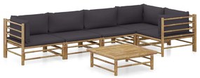 3058240 vidaXL Set mobilier de grădină cu perne gri închis, 6 piese, bambus