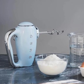 Mixer manual SMEG 50's Style HMF01PBEU, 250 W, 9 viteze, Functie Turbo, Afisaj LED, Timer, Accesorii, Albastru