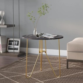 331672 vidaXL Masă de ceai, auriu și marmură neagră, 48 cm, MDF și fier