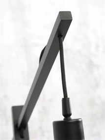 Lampadar din bambus si abajur din tesatura in, Andes negru/ gri deschis