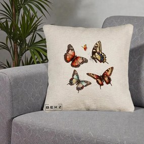 Perna Decorativa Colectie Fluturi Multicolori, 40x40 cm, Bej Canapea, Husa Detasabila, Perna Inclusa, BEKZ®