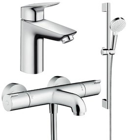 Set baterie lavoar, baterie cada termostatata si set dus, crom, Hansgrohe Ecostat Termostatic