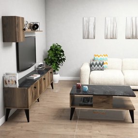 Set Comoda TV si Masuta de Cafea Living Lidya1 Walnut-Marble