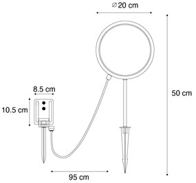 Lampă cu vârf negru 50 cm incluzând LED reîncărcabil și solar IP65 - Adalind