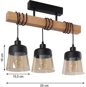 Brilagi - Lustră aplicată WOOD GLASS 3xE27/60W/230V pin/negru/maro fumuriu