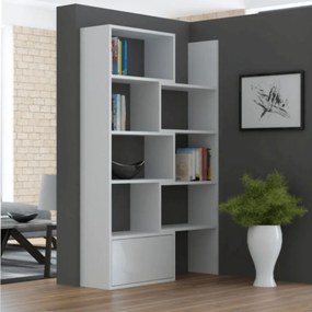 RAA601 - Rafturi colt, 130 cm, biblioteca pentru birou, dulap hol, living - Alb