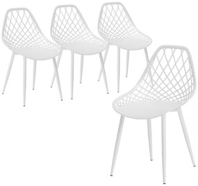 HOMCOM Set 4 Scaune Moderne cu Spătar Perforat din Plastic și Metal Alb | Aosom Romania