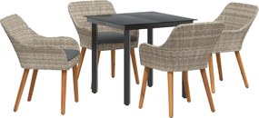 vidaXL Set de masă pentru grădină cu pernă 5 pcs Gri deschis poliratan