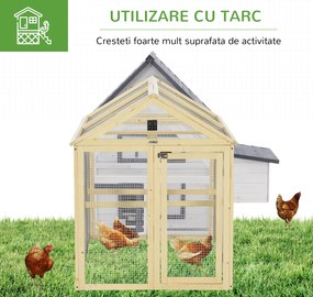 PawHut Adăpost pentru Găini de Exterior din Lemn, Cușcă cu Uși Multiple și Plasă Metalică, 140x88.5x106 cm, culoare Lemn | Aosom Romania