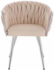 HR750 Scaun cu picioare Cromata Crem din Catifea