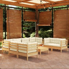 3096274 vidaXL Set mobilier grădină cu perne crem, 9 piese, lemn masiv de pin