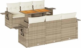 vidaXL Set canapele de grădină, 7 piese, cu perne, bej, poliratan