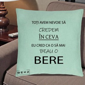 Perna Decorativa Eu Cred ca mai Beau o Bere, 40x40 cm, Verde Menta, Husa Detasabila, Perna Inclusa, BEKZ®