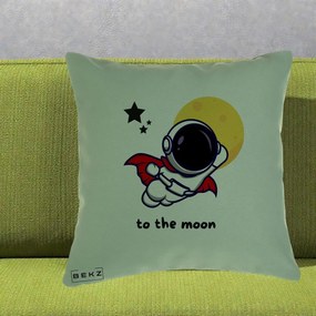 Perna Decorativa Astronaut To The Moon, 40x40 cm, Verde, Husa Detasabila, Perna Inclusa, BEKZ®