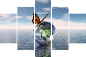 Tablou cu fluture pe bilă din sticlă (150x105 cm)