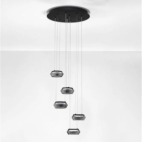 Lustra cu 5 pendule LED, Metal, Negru, Sticla, JAILYN