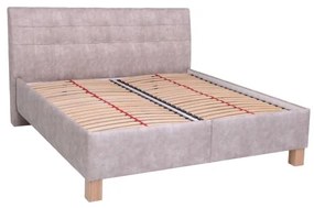 Pat tapițat VIOLET 160 x 200 cm, cu saltea și spațiu de depozitare, bej