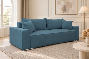 Canapea extensibilă Perla din boucle, albastru, cu ladă de depozitare